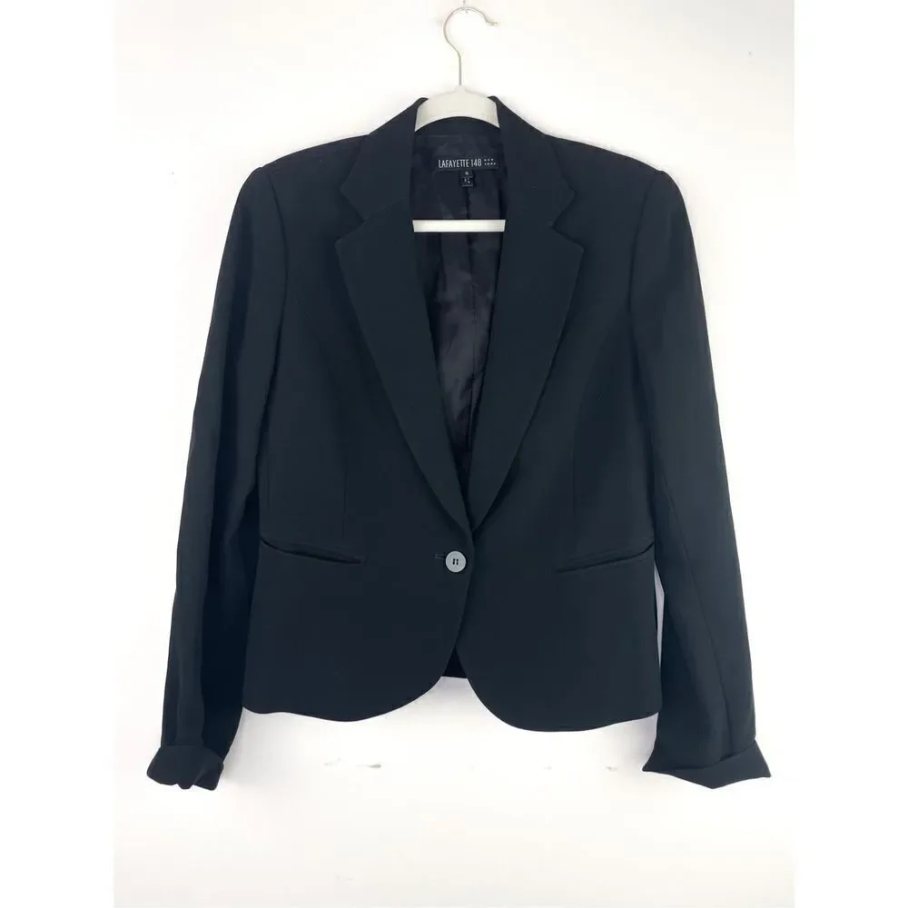 Lafayette 148 NY Single Button‎ Cropped Black Blazer Size 6